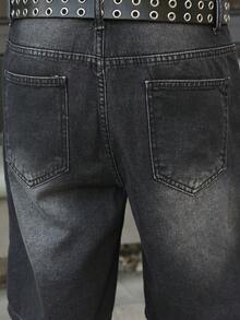 Manfinity Roghcode Plus Size Men's Casual Loose Fit Dark Grey Denim Shorts, Summer Adventure - Grey - View 8