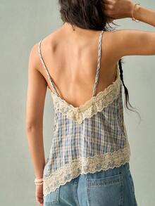 Camiseta de mujer de encaje francés elegante - Azul - Ver 2