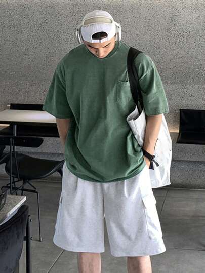 DAZY Men's Solid Color Round Neck T-Shirt And Shorts Casual Daily Outfit