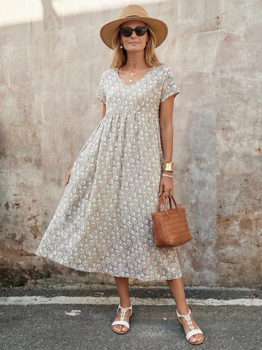 Faunlyn Vestido informal de playa estampado completo para mujer, verano - Multicolor - Ver 1
