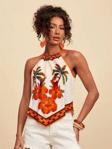 Travachic Women's Vacation Casual Tropical Print Halter Top - Multicolor - View 6