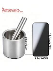 1个304不锈钢蒜蓉捣碎器，手动研钵和研杵研磨器，用于制作蒜蓉、碎香草和香料 - 銀色 - 查看 3