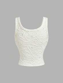 SHEIN MOD Áo tank top trắng cổ vuông thanh lịch đính đá lấp lánh - trắng - Xem 2