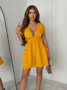 Slaydiva Mùa xuân mới, Lễ hội âm nhạc Xuân Hè, Ngày Valentine, Lễ Phục Sinh, Phong cách Bohemian, Phong cách du mục, Phong cách cơ bản giản dị, Tiệc trên du thuyền, Tiệc sinh nhật, Hẹn hò hàng ngày, Kỳ nghỉ thoải mái, Công sở thanh lịch, Cổ chữ V sâu, Tay áo dài, Dáng rộng, Quần short, Quần màu cam, Bộ áo liền quần nữ -A - Màu vàng - Xem 3