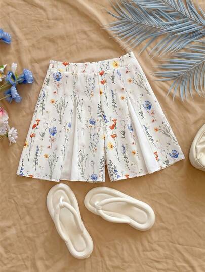 Elenzga Floral Print High Waist Casual Vacation Shorts