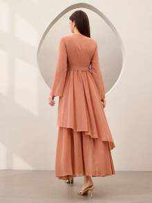 Graceveil Elegant Chiffon Asymmetrical Flared Waist Dress - Pink - View 2