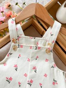 Cozy Pixies Bộ áo liền quần yếm in hoa cho bé gái, đa năng và thoải mái. - Màu be - Xem 4