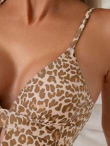 Oceva Women's Sexy One-Piece Random Leopard Print Deep V Spaghetti Strap Swimsuit - Khaki - View 3