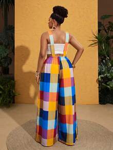 Maweii Mono de talla grande con estampado retro de patchwork para mujeres - Multicolor - Ver 2