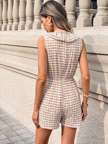 SHEIN PariChic Bộ jumpsuit nữ kiểu Pháp cổ điển mới, họa tiết hoa, viền bèo nhún, tôn dáng, thích hợp cho kỳ nghỉ. - Màu Khaki - Xem 2
