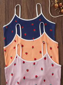 Softscene 3pcs Strawberry Print Camisole & Pants Pajama Set - Multicolor - View 5