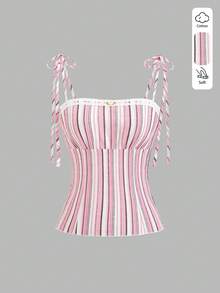 Sweetra قميص داخلي نسائي أنيق رومانسي مزين بالدانتيل والنقاط والزهور، مناسب للربيع والصيف والعطلات - وردي - مشاهدة 1
