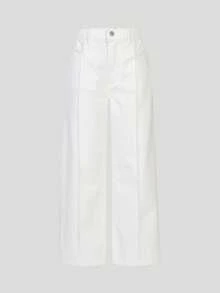 SHEIN Casuvi Kids Quần jean ống rộng 7/8 màu trắng cơ bản dành cho bé gái - trắng - Xem 4