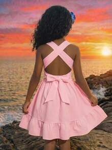 SHEIN Tween Girl Commuting Fashion Cute Loose Elegant Dress - Pink - View 5