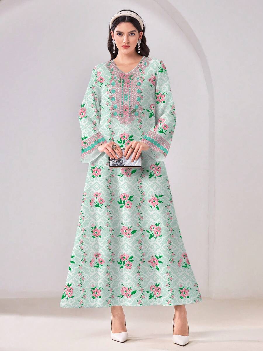 Al Najma Váy kiểu Ả Rập kín đáo, tối giản, họa tiết hoa, phong cách thường ngày. - Nhiều màu - Xem 1