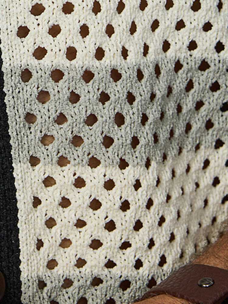 Men's Striped Cardigan Knit Top With Short Sleeves