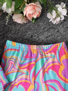 Bộ quần áo trẻ em gái in hình bướm và trái tim nhuộm tie-dye, áo dệt kim hở lưng phối cùng quần ống loe, bộ quần áo trẻ em gái, bộ quần áo trẻ em gái. - Nhiều màu - Xem 4