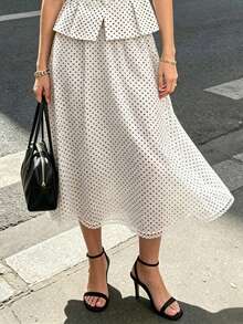 SHEIN PariChic Women's Polka Dot Casual Versatile Daily Wear Skirt - White - View 3