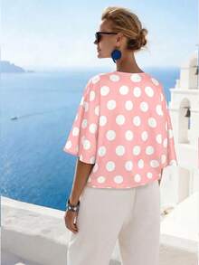Wandoria V-Neck Loose Polka Dot Non-Positioning Print Casual Commuting Elegant Vacation Women Shirt - Multicolor - View 2