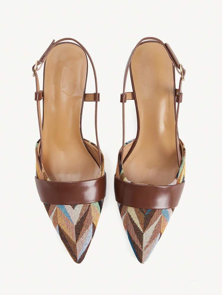 CUCCOO CHICEST Ladies Shoes New Splicing Belt Pointed French Elegant Brown High Heel Single Shoes Back Empty Shoes Commuter Office Party Dating Afternoon Tea Party