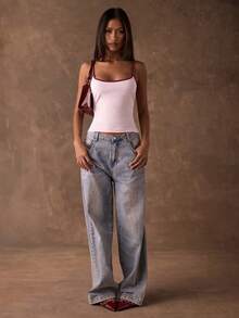 SHEIN Tall CURVE 大码夏季简约百搭撞色滚边修身吊带背心 - 淺粉色 - 查看 5