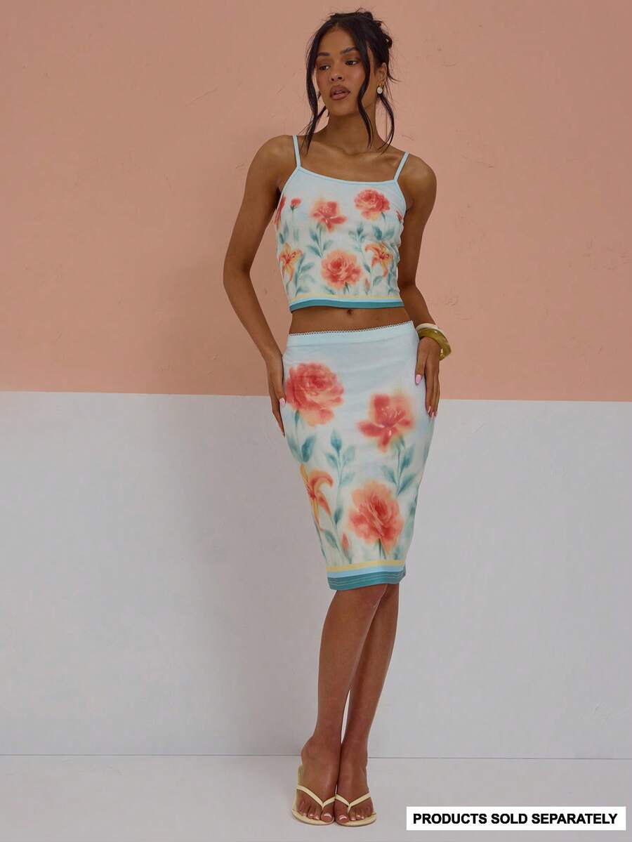 MUSERA Chân váy midi dáng suông, in họa tiết, viền chun, chất liệu jersey, chỉ bao gồm phần dưới, dễ thương, gợi cảm, thích hợp cho mùa xuân hè, kỳ nghỉ, đi chơi, nữ tính, cá tính, trả phòng muộn. - Nhiều màu - Xem 1