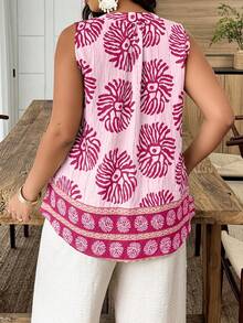 Weeklong Plus Size Women's Casual Round Neck Sleeveless Random Floral Print Shirt, Suitable For Vacation And Daily Wear, Spring/Summer - Multicolor - View 2