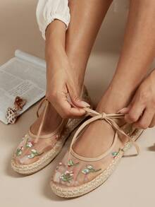 SHUZIA Women's Elegant Mary Jane Espadrilles Flats - Beige - View 2