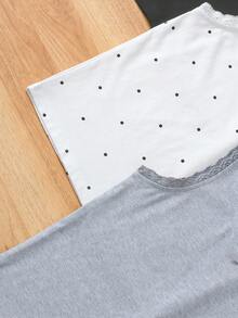SHEIN Genkimix Kids 3件套女童波点图案蝴蝶结装饰蕾丝领休闲舒适针织吊带背心，夏季 - 彩色 - 查看 4