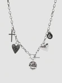 MortiRose A Vintage Bohemian Gothic Cool Cross Heart Paris Letter Necklace - Vintage necklace - View 2