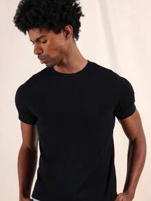 SUMWON Camiseta básica de manga corta de cuello redondo de algodón negro de corte slim Elliot, uso casual diario clásico - Negro - Ver 4