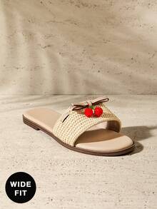SHUZIA Women's Fashion Comfy Vegan Leather Cherry Fruit Decor Slip-On Flat Sandals - Beige - View 7