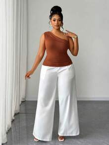 Maweii Plus Size Women Solid Color Sleeveless Top And Wide Leg Pants Fashion Set - Multicolor - View 6