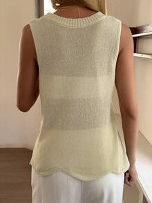 DAZY Blusa de punto sin mangas de unicolor minimalista, adecuada para primavera y verano - Albaricoque - Ver 2