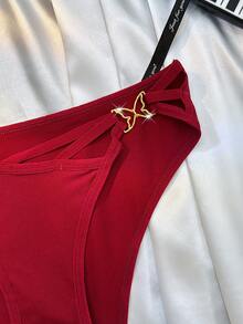 MidnightGlam 1pc Side Metal Butterfly Decor Women's G-String - Burgundy - View 6