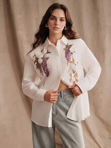 Anewsta Summer Fresh & Romantic 3D Floral Pure White Blouse For Women - White - View 8
