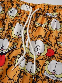 GARFIELD | SHEIN Herren Casual Süß Rundhals Kurzarm Top und Shorts mit Kordelzug Taille und Tasche Pyjama Set - Gelb - Übersicht 7