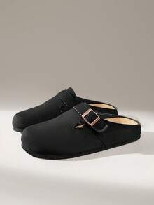 Solecia Zapatos tipo mule de punta cerrada con hebilla de metal, estilo retro commuter y silueta delgada - Terciopelo Negro Yangjing - Ver 2