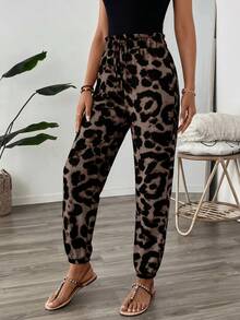 SHEIN LUNE Quần nữ kiểu dáng vintage in họa tiết, cạp chun, gấu quần có dây rút, thích hợp cho kỳ nghỉ hè. - Nhiều màu - Xem 5