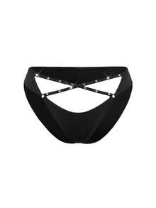AltBold Quần lót dây mảnh gợi cảm dành cho nữ, thiết kế hình thoi rỗng, dây chéo. - màu đen - Xem 6
