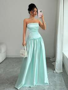Selianne 2026 New Strapless Pastal Dress, High-End French Lightweight Wedding Golf Dress, Luxury Niche Elegant Sexy Banquet Evening Gown Summer - Blue - View 1