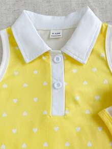 SHEIN Bộ 2 món váy mùa hè phong cách ngọt ngào cho bé gái, họa tiết chấm bi vàng dễ thương, cổ polo, không tay, gấu bèo nhún, chân váy đuôi cá, phong cách thường ngày thể thao đi dạo công viên - Màu vàng - Xem 8