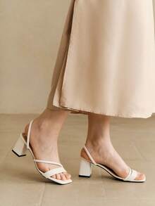 Alvarani Spring/Summer White French High Heels Sandals, Minimalist Square Toe Design, Faux Leather, Suitable For Walking, Dating, Gatherings, Parties, Work - Beige - View 6