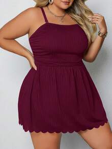 SHEIN CURVE+ Plus Size Women Ruched Spaghetti Strap Tankini Top And Triangle Bottoms Swimsuit Set - Burgundy - View 3