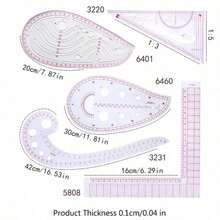 1/5/6Pcs French Curve Metric Ruler Set Sewing Measure Dressmaking TailorDrawing Template Craft Tool French Metric Ruler Curve Ruler SewingRuler Dressmaking Tailor Tool Sewing Tools Tailor Ruler Multifunction Mother Day Gift,Mother's Day Gifts Women - Clear - View 15