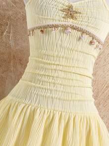 Sparklyn Tween Girls Starfish & Shell Decor Halter Neck Dress - Apricot - View 6