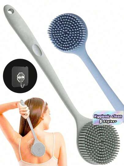 Cepillo de baño de silicona con mango largo, exfoliante corporal, limpiador de ducha y masajeador que produce abundante espuma, un regalo esencial para el baño del hogar
