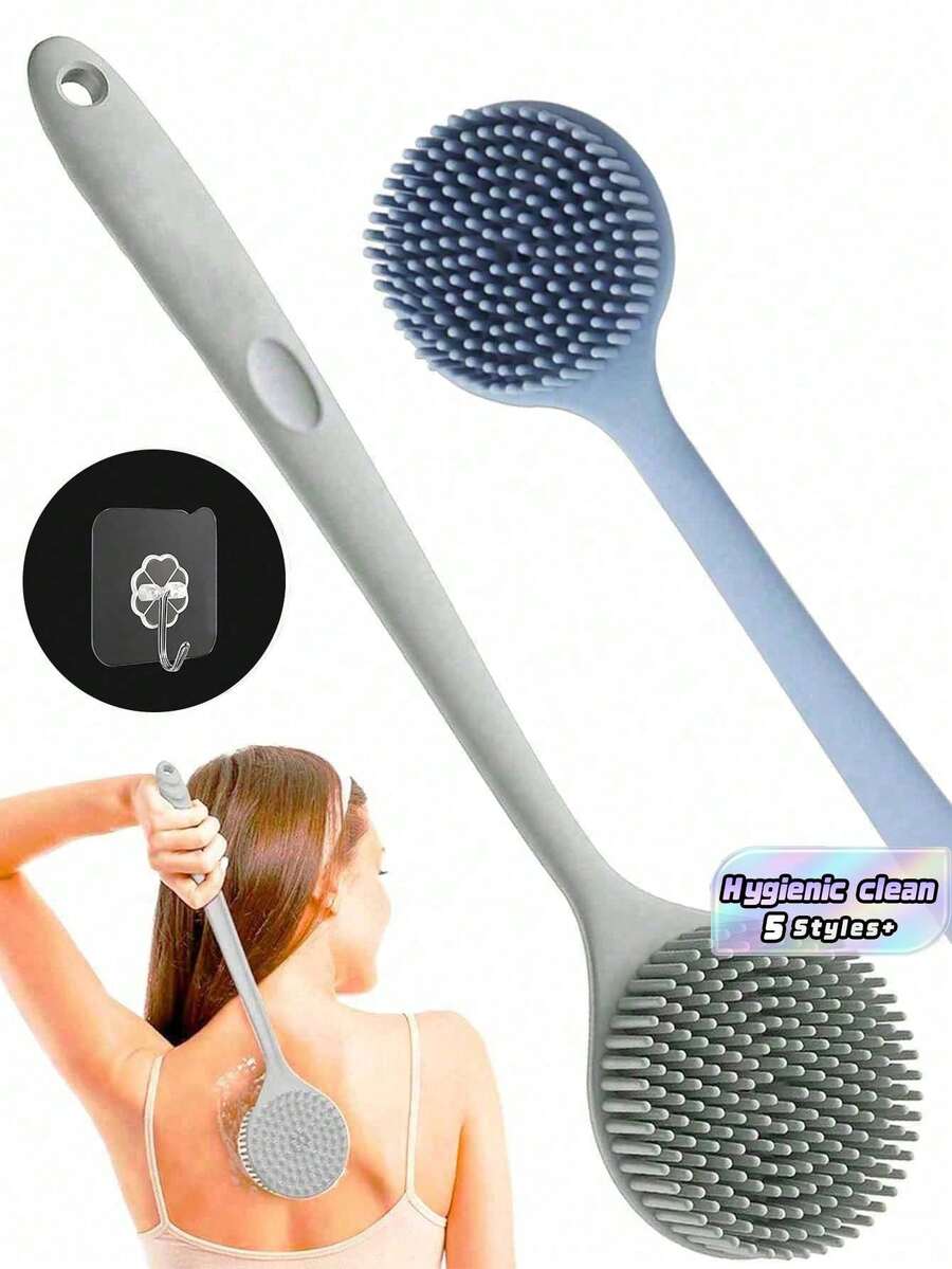 Cepillo de baño de silicona con mango largo, exfoliante corporal, limpiador de ducha y masajeador que produce abundante espuma, un regalo esencial para el baño del hogar - Multicolor - Ver 1