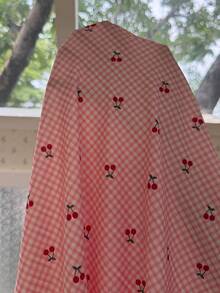 CottageSlumber Plus Size Women Plaid Cherry Print Rolled Hem Short Sleeve Shorts Pajama Set - Pink - View 6