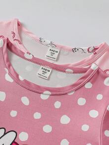 Genkimix Kids 2件套 女童可爱卡通绵羊印花休闲短袖长款睡衣家居服套装，粉色和灰色 - 彩色 - 查看 4